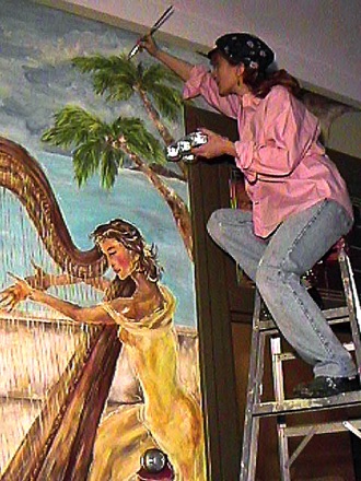 Louise Painting the Bathroom Mural